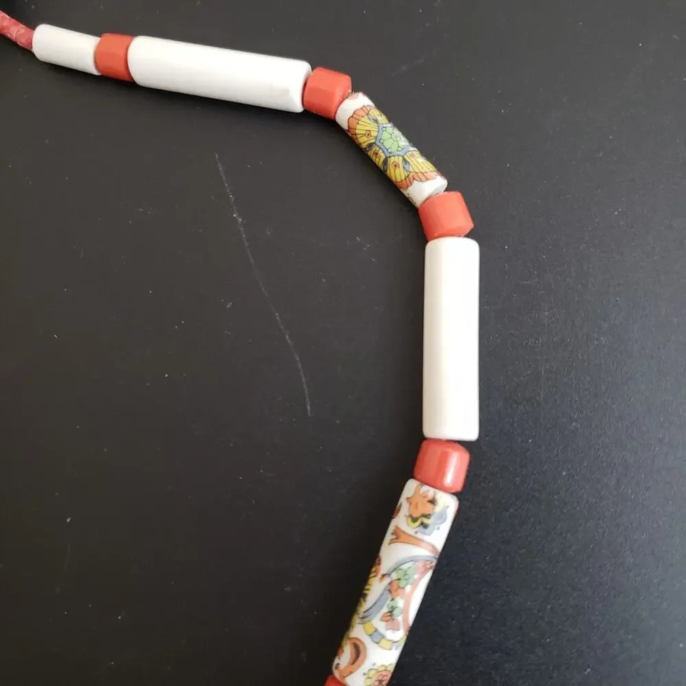 Large Banded Agate / Calcite Pendant Beaded Necklace w/‎ Matching Earrings